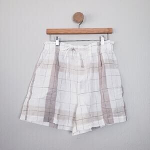 NWT Clad & Cloth Linen Paperbag Shorts Plaid High Waisted Drawstring L